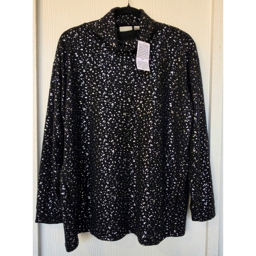 NWT LOGO Lounge Lori Goldstein Foil Print Turtleneck Top M Celestial Festive NYE